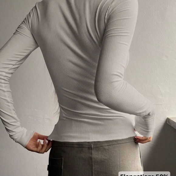 Shein Gray Ribbed Stretchy V-Neck Long Sleeve XS - Picture 4 of 5